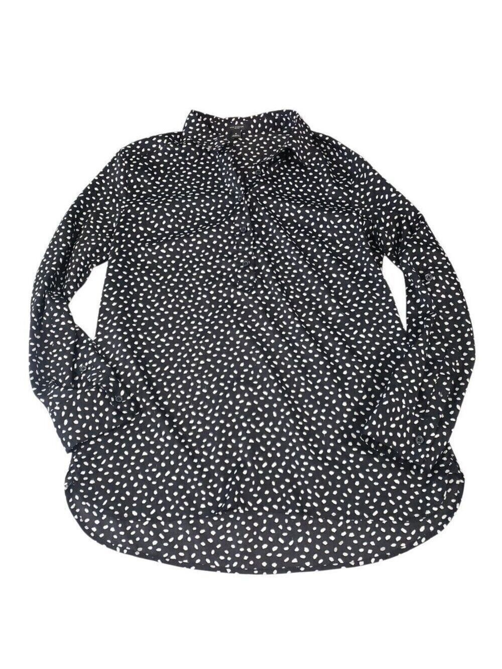 Ann Taylor Womens Black & White Print Long Sleeve Collared Blouse 6